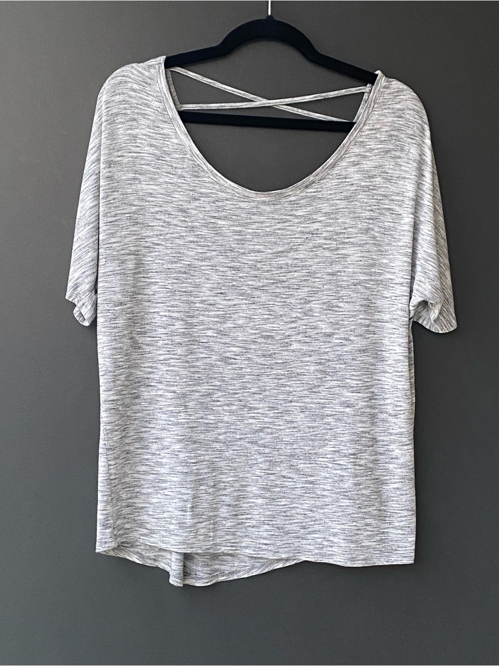 Spalding Light Heather Gray Crisscross Back Short Sleeve Top